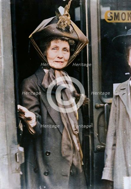 Mrs. Pankhurst in doorway, 1913. Creator: Bain News Service.
