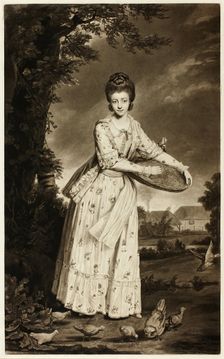 Mrs. Pelham Feeding Her Chickens, 1775. Creator: William Dickinson