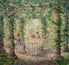 Mrs. Pieters with Mr. and Mrs. Singer in the garden of Villa De Wilde Zwanen, 1911-1915. Creator: Pieters, Evert (1856-1932)