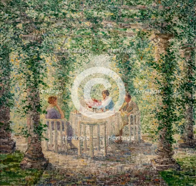 Mrs. Pieters with Mr. and Mrs. Singer in the garden of Villa De Wilde Zwanen, 1911-1915. Creator: Pieters, Evert (1856-1932).