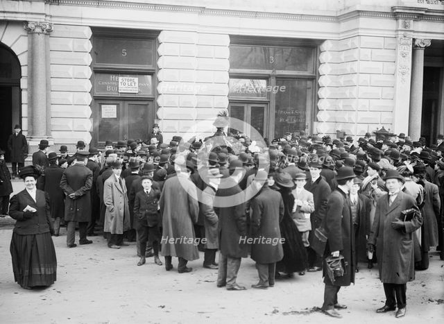 Mrs. S. Loebinger speaking to crowd on street, New York, 1910. Creator: Bain News Service.