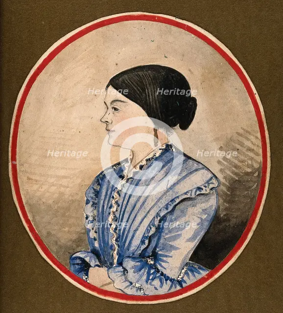 Mrs  Stephen Jenner in profile, head and shoulders, wearing a blue dress, 1856. Creator: Stephen Jenner.