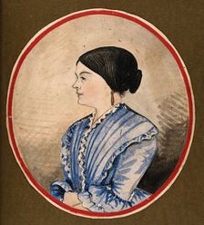 Mrs Stephen Jenner in profile, head and shoulders, wearing a blue dress, 1856. Creator: Stephen Jenner