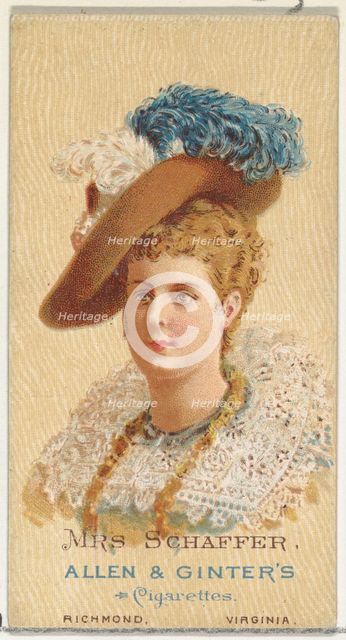Mrs. Schaffer, from World's Beauties, Series 2 (N27) for Allen & Ginter Cigarettes, 1888., 1888. Creator: Allen & Ginter.
