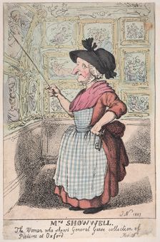 Mrs. Showell, the Woman who shows General Guise's Collection of Pictures at O..., February 26, 1807. Creator: Thomas Rowlandson