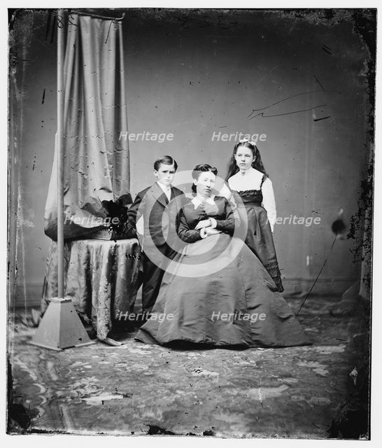 Mrs. U.S. Grant with daughter and son, between 1860 and 1875. Creator: Unknown.