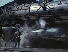 Mrs. Viola Sievers, one of the wipers at the roundhouse giving a giant "H"..., Clinton, Iowa, 1943. Creator: Jack Delano