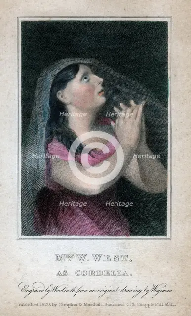 'Mrs W West as Cordelia', 1820.Artist: Woolnoth