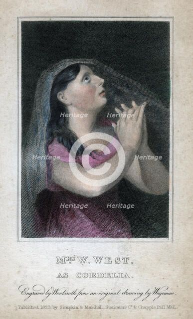 'Mrs W West as Cordelia', 1820.Artist: Woolnoth