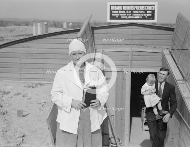 Mrs. Wardlow after church services, Dead Ox Flat, Malheur County, Oregon, 1939. Creator: Dorothea Lange.