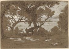 Mt. Colognola - Sheep Grazing on Lake Trasimeno, c. 1878. Creator: Elihu Vedder