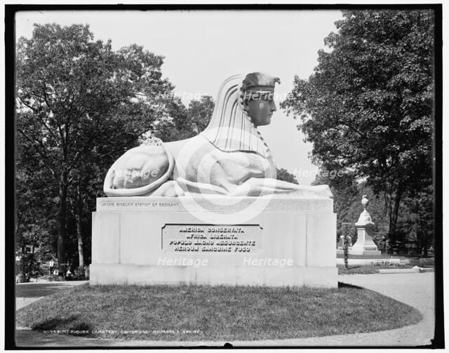 Mt. Auburn Cemetery, Cambridge, Milmore's sphinx, between 1890 and 1901. Creator: Unknown.