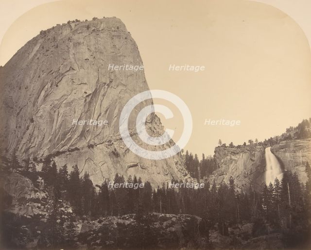 Mt. Broderick and Nevada Fall. Fall = 700 ft., 1861, Yosemite. Creator: Carleton Emmons Watkins.