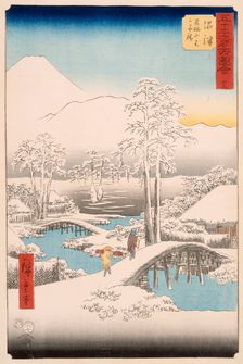 Mt. Fuji and Mt. Ashigara from Numazu in Clear Weather After a Snowfall, Published in 1855. Creator: Ando Hiroshige