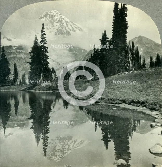 'Mt. Rainier from Mirror Lake, Indian Henry's Hunting Ground, Mt. Rainier National Park, Washington' Creator: Unknown.