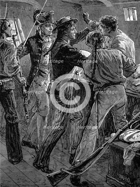 Mutiny of the crew of the 'Bounty', 1789 (late 19th century). Artist: Unknown