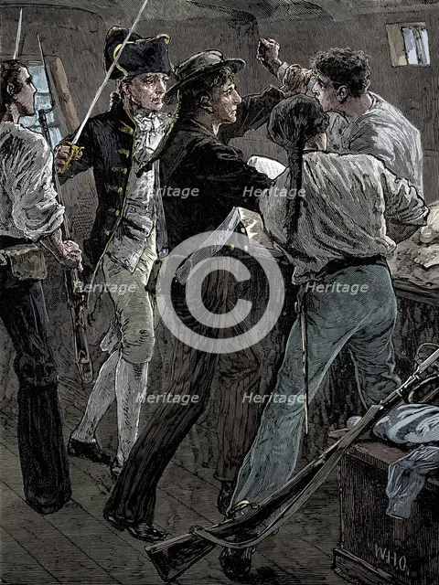 Mutiny of the crew of the 'Bounty', 1789 (late 19th century). Artist: Unknown.