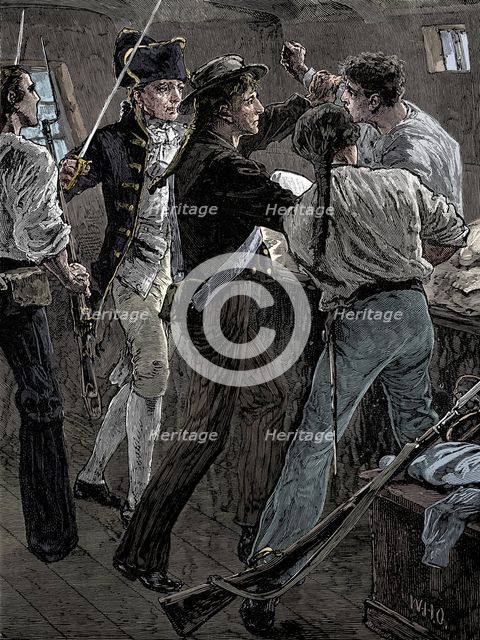 Mutiny of the crew of the 'Bounty', 1789 (late 19th century). Artist: Unknown.