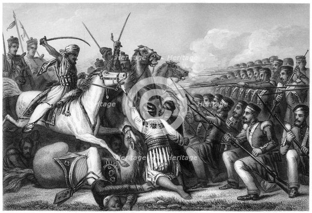 'Mutineer cavalry attacking an infantry square at the Battle of Cawnpore', 1857, (c1860). Artist: Unknown