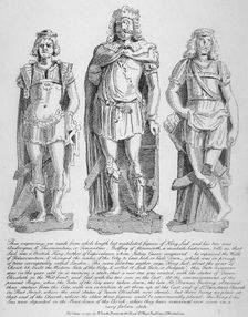 Mutilated figures of the mythical King Lud and his two sons Androgeus and Theomantius, 1795. Artist: John Thomas Smith