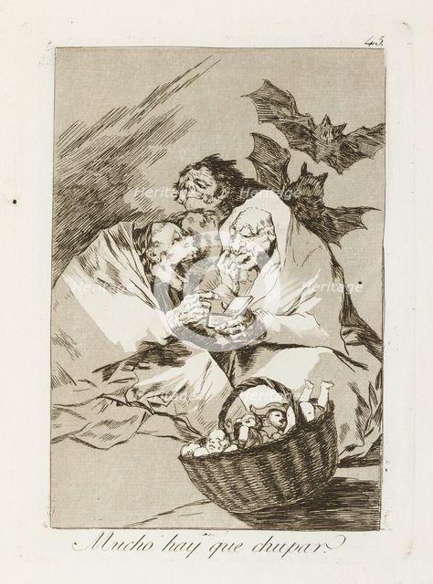Mucho hay que chupar.; Los Caprichos, pl.45, 1799. Creator: Francisco Goya.