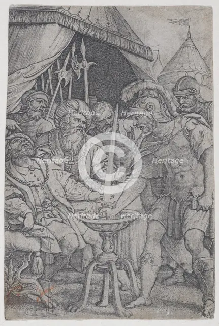 Mucius Scaevola and Porsenna, from Roman Heroes, 1535., 1535. Creator: Georg Pencz.