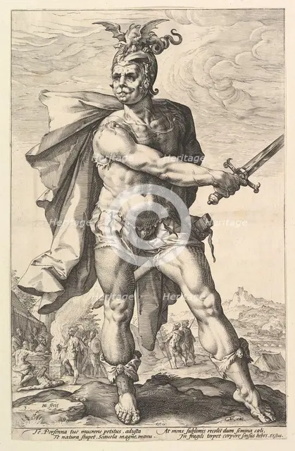 Mucius Scaevola, from the series The Roman Heroes, 1586. Creator: Hendrik Goltzius.
