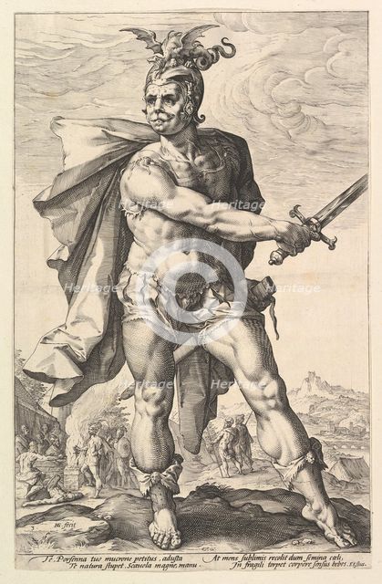 Mucius Scaevola, from the series The Roman Heroes, 1586. Creator: Hendrik Goltzius.