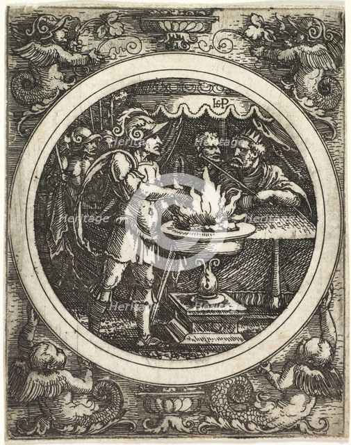 Mucius Scaevola Holding His Hand in the Fire, c. 1520. Creator: Hans Sebald Beham (German, 1500-1550).