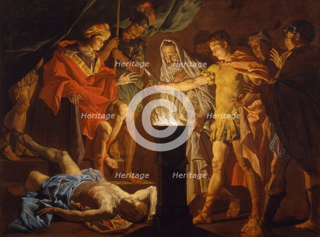 Mucius Scaevola in the presence of Lars Porsenna, 1640s. Artist: Stomer, Matthias (ca.1600-after 1650)