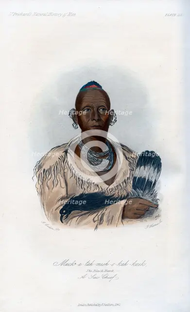 'Muck-a-tah-mish-o-kah-kaik, The Black Hawk, A Sac Chief', 1848.Artist: Harris
