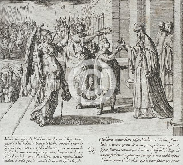 Mudarra Takes Leave of His Mother and Sets Out to Find His Father, 1612. Creator: Antonio Tempesta.