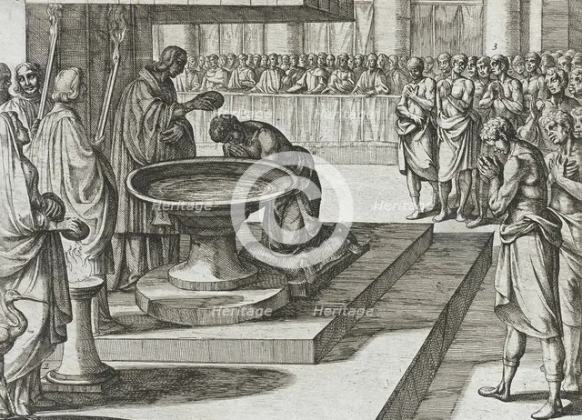 Mudarra and His Horsemen Convert to Christianity and are Baptized, 1612. Creator: Antonio Tempesta.