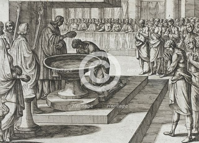 Mudarra and His Horsemen Convert to Christianity and are Baptized, 1612. Creator: Antonio Tempesta.