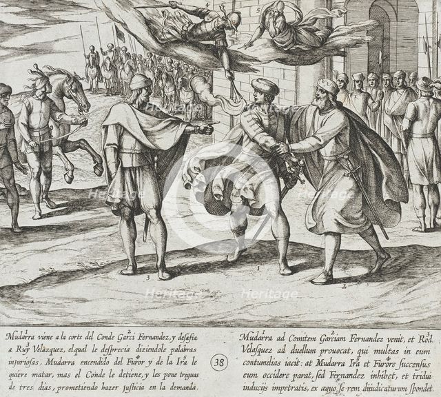 Mudarra Challenges Ruy Velazquez; a Three-Day Truce is Arranged, 1612. Creator: Antonio Tempesta.