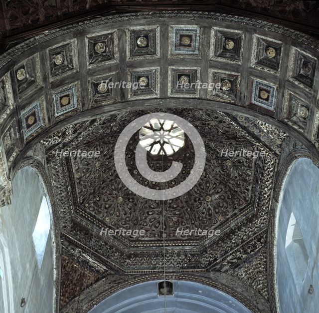 Mudejar coffered ceiling and dome of the church of St. Nicholas of Bari in Madrigal de las Altas …