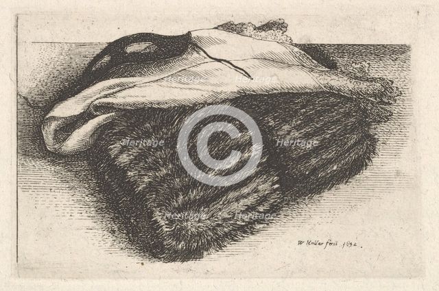 Muff, white kerchief and mask, 1642. Creator: Wenceslaus Hollar.