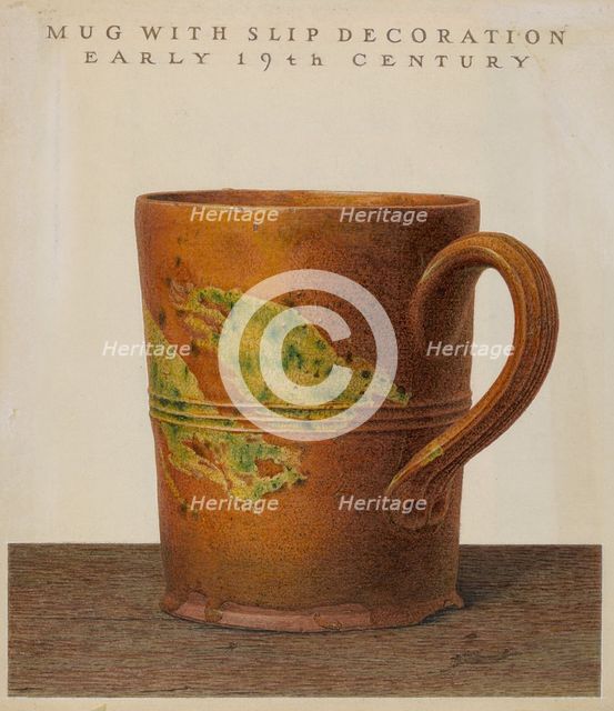 Mug with Slip Decoration, c. 1938. Creator: John Matulis.