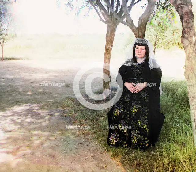 Mugan Steppe: Georgian woman in a folk costume, between 1905 and 1915. Creator: Sergey Mikhaylovich Prokudin-Gorsky.