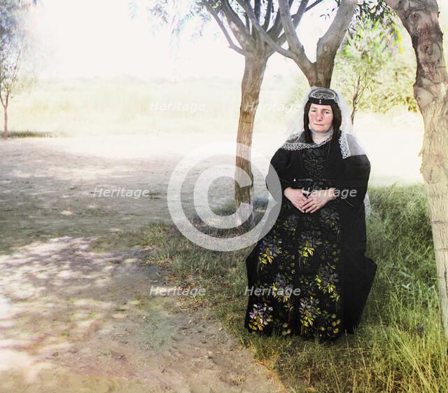 Mugan Steppe: Georgian woman in a folk costume, between 1905 and 1915. Creator: Sergey Mikhaylovich Prokudin-Gorsky.