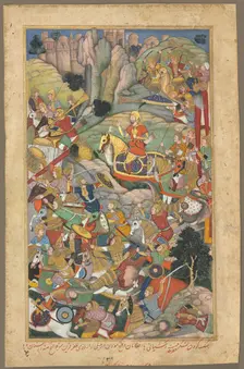 Mughal ruler Humayun defeating the Afghans before reconquering India, folio from an Akbar-nama (Book Creator: Unknown