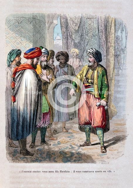 Muhammad Ali sending his son Ibrahim Pasha to put down the Saudi revolt,  1811-1818, (1847). Artist: Jean Adolphe Beauce