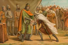 Muhammad I (1194-1273) kissing the hand of the King of Castile, March 1246, (1890). Creator: Unknown