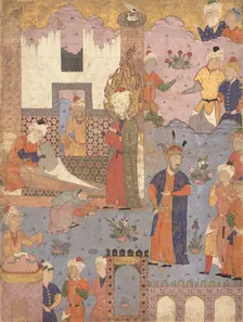 Muhammad Revives the Sick Boy, Folio from a Falnama (Book of Omens) of Ja'far al-Sadiq, 1550s. Creator: Unknown