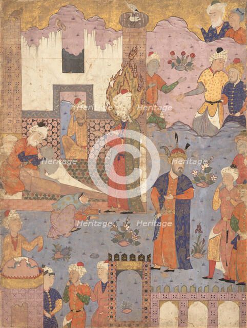 Muhammad Revives the Sick Boy, Folio from a Falnama (Book of Omens) of Ja'far al-Sadiq, 1550s. Creator: Unknown.