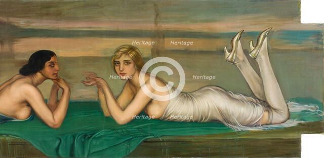 Mujeres sobre mantón, 1923-1930. Creator: Romero de Torres, Julio (1874-1930).