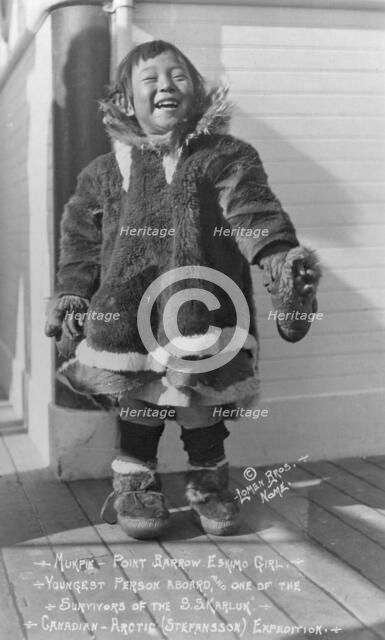 Mukpi, Eskimo girl, youngest survivor of the S.S. Karluk, between c1900 and c1930. Creator: Lomen Brothers.