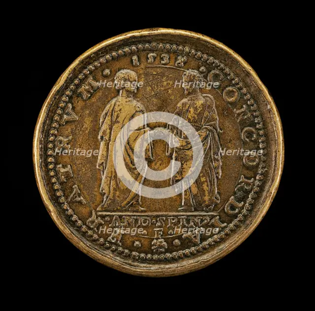 Mula and Another Man Joining Hands [reverse], 1536. Creator: Andrea Spinelli.