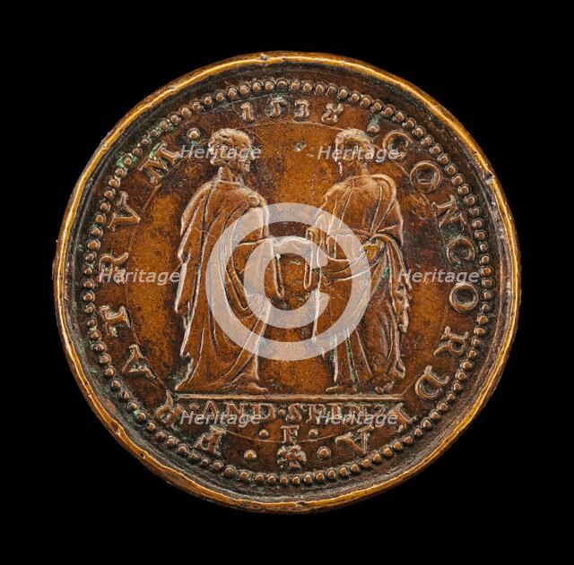 Mula and Another Man Joining Hands [reverse], 1538. Creator: Andrea Spinelli.