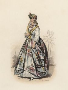 Mulatto woman from Martinique island, Color engraving 1870